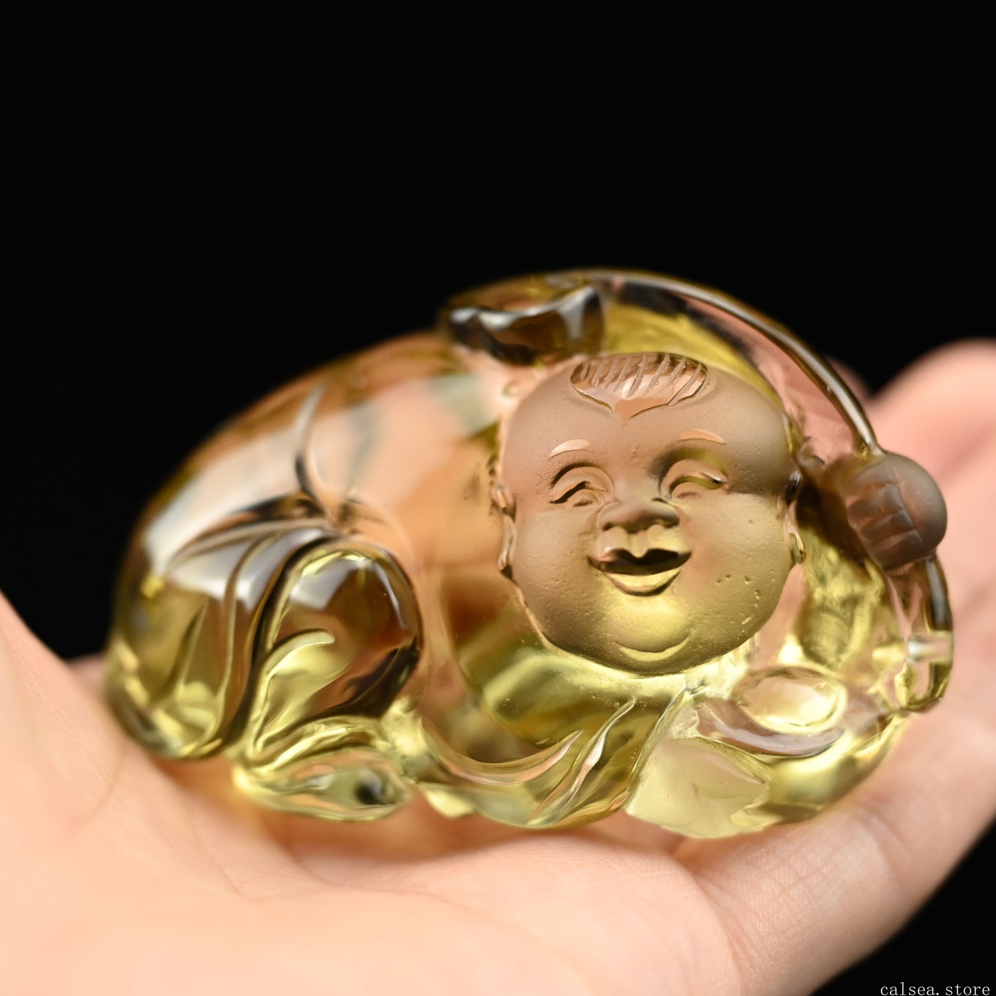 2.9'' Brazil Citrine ShanCai God Sculpture Crystal Healing Hand Carved Ornaments