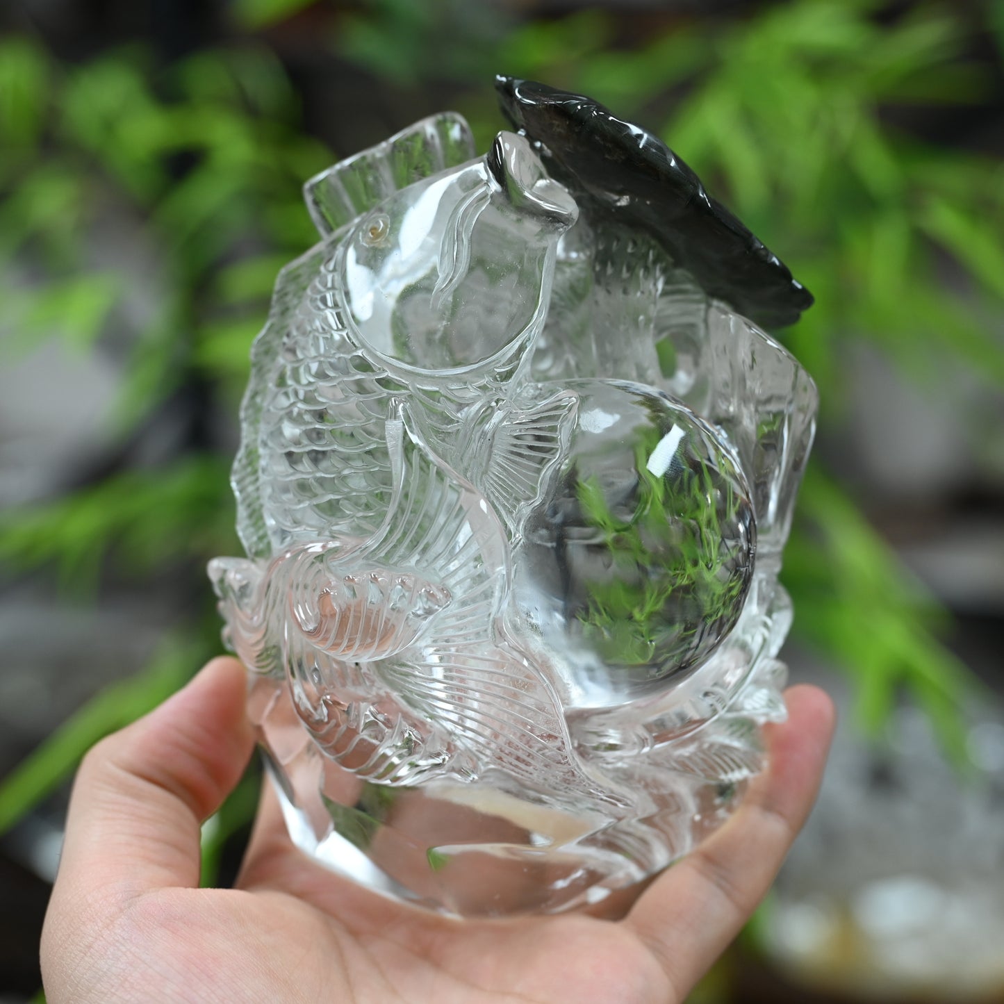 Awesome Gardenquartz Lotus Fish Sculpture Crystal Healing Hand Carved