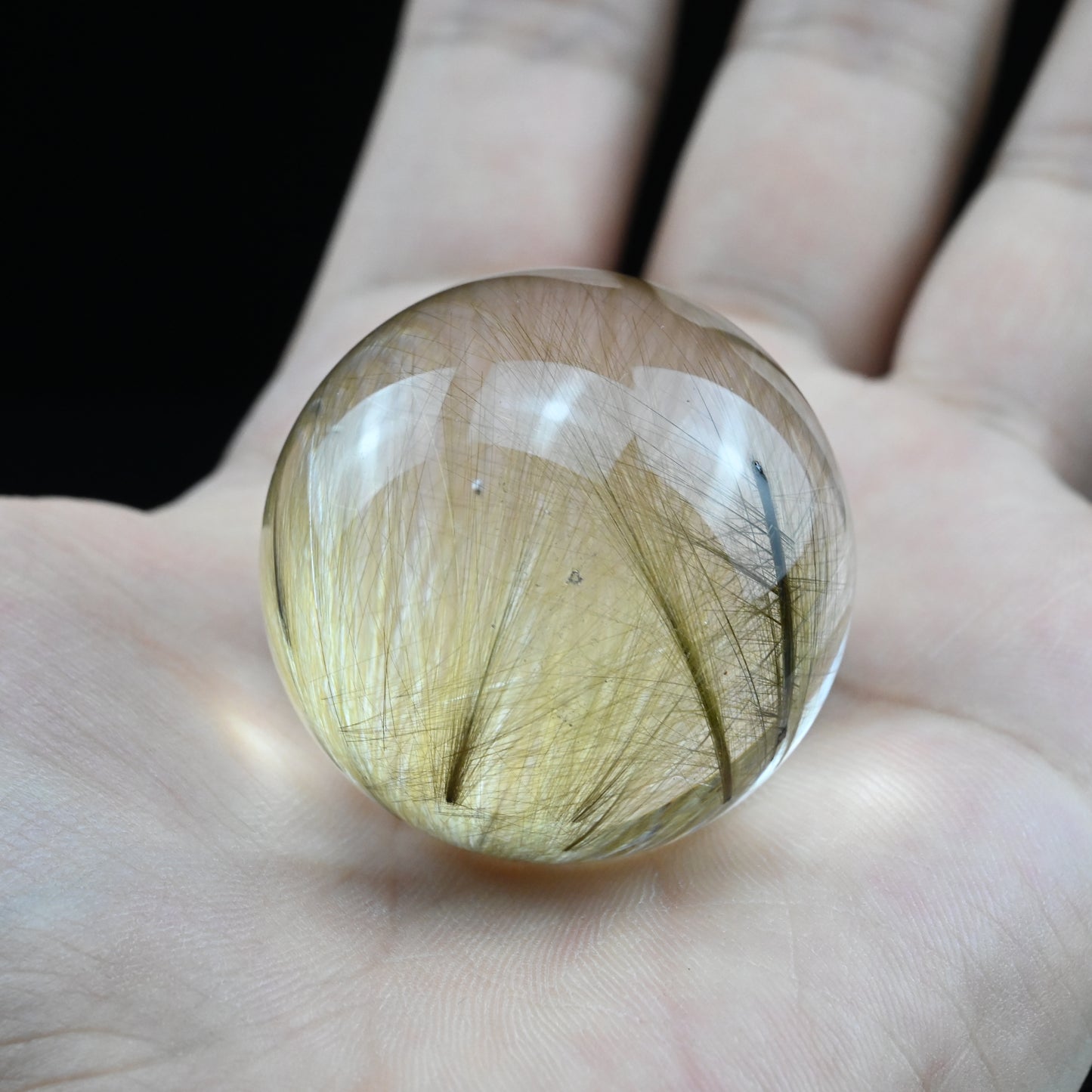 Golden Rutile, Rutilated Quartz Sphere Crystal Healing Hand Carved Crystal Ball