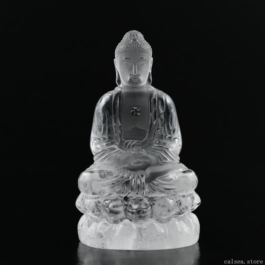 Clearquartz Shakyamuni Buddha Sculpture Crystal Healing Hand Carved