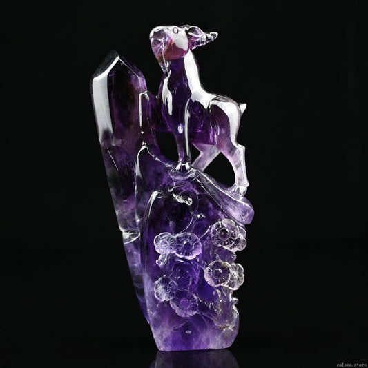 6.33" Amethyst  Zodiac Goat Sculpture Carving Hand Carved Super Realistic