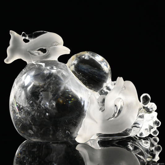 Rainbow Double Dolphin Sculpture Crystal Healing Hand Carved Ornaments