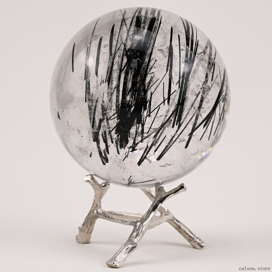 2.99'' Black Rutile,Tourmaline Quartz Sphere Crystal Healing Hand Carved Crystal Ball