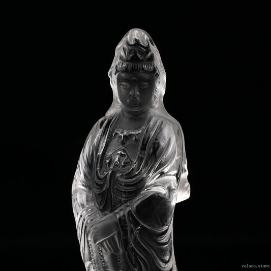 Clearquartz GuanYin Sculpture Crystal Healing Hand Carved Ornaments