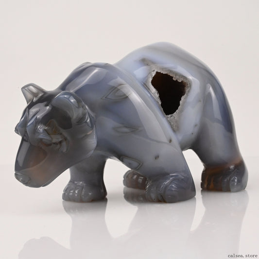 Agate Bear Sculpture Crystal Healing Hand Carved Carving