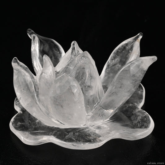 Clearquartz Lotus Flower Sculpture Crystal Healing Hand Carved