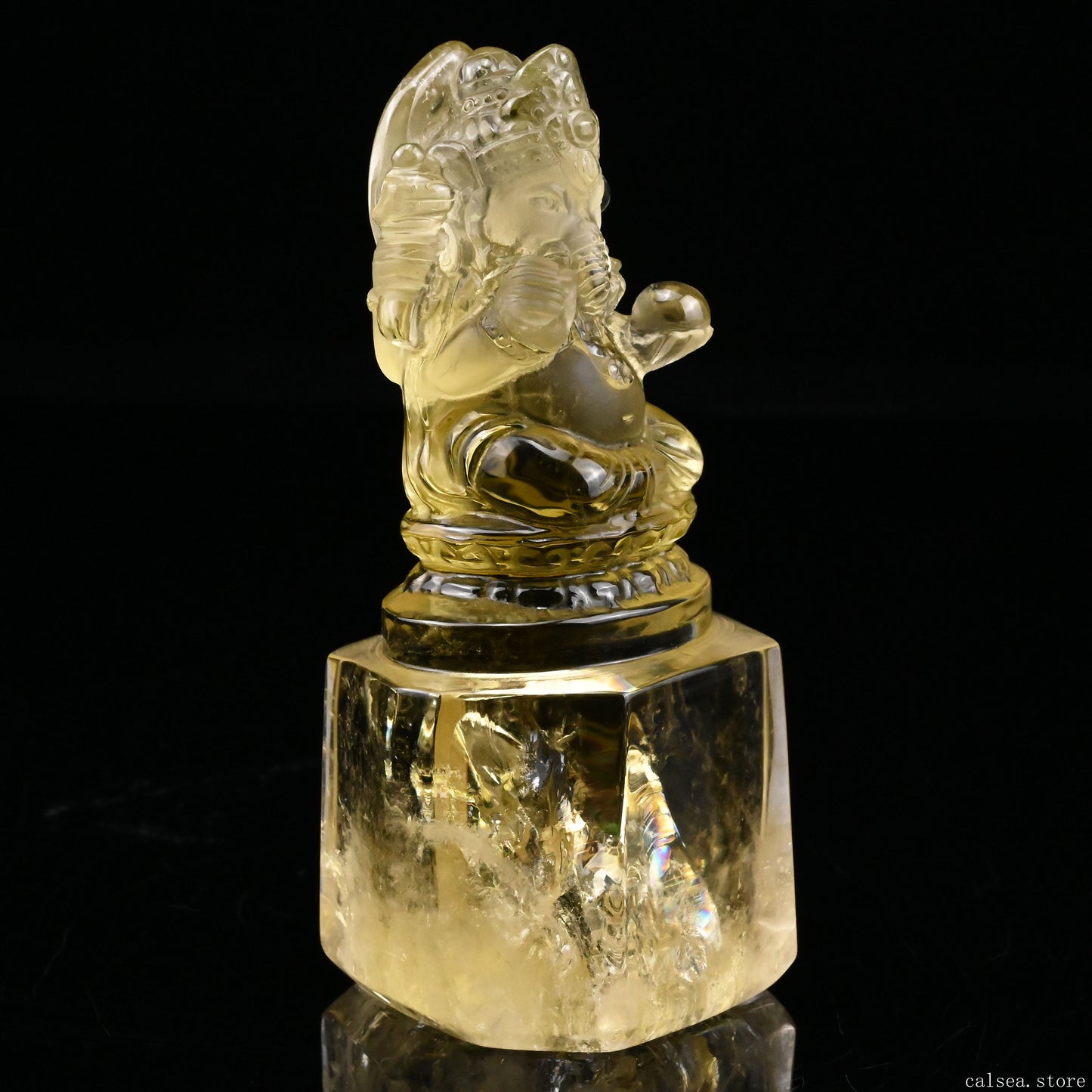4.11'' Brazil Citrine Ganesh Buddha Sculpture Crystal Healing Hand Carved Ornaments