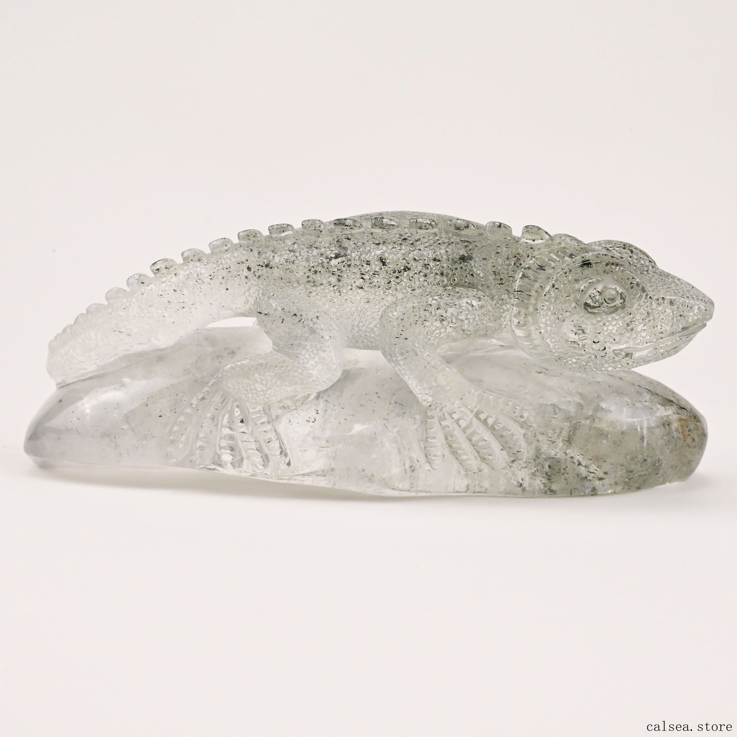5.78'' Gardenquartz Lizard Sculpture Crystal Healing Hand Carved Super Realistic