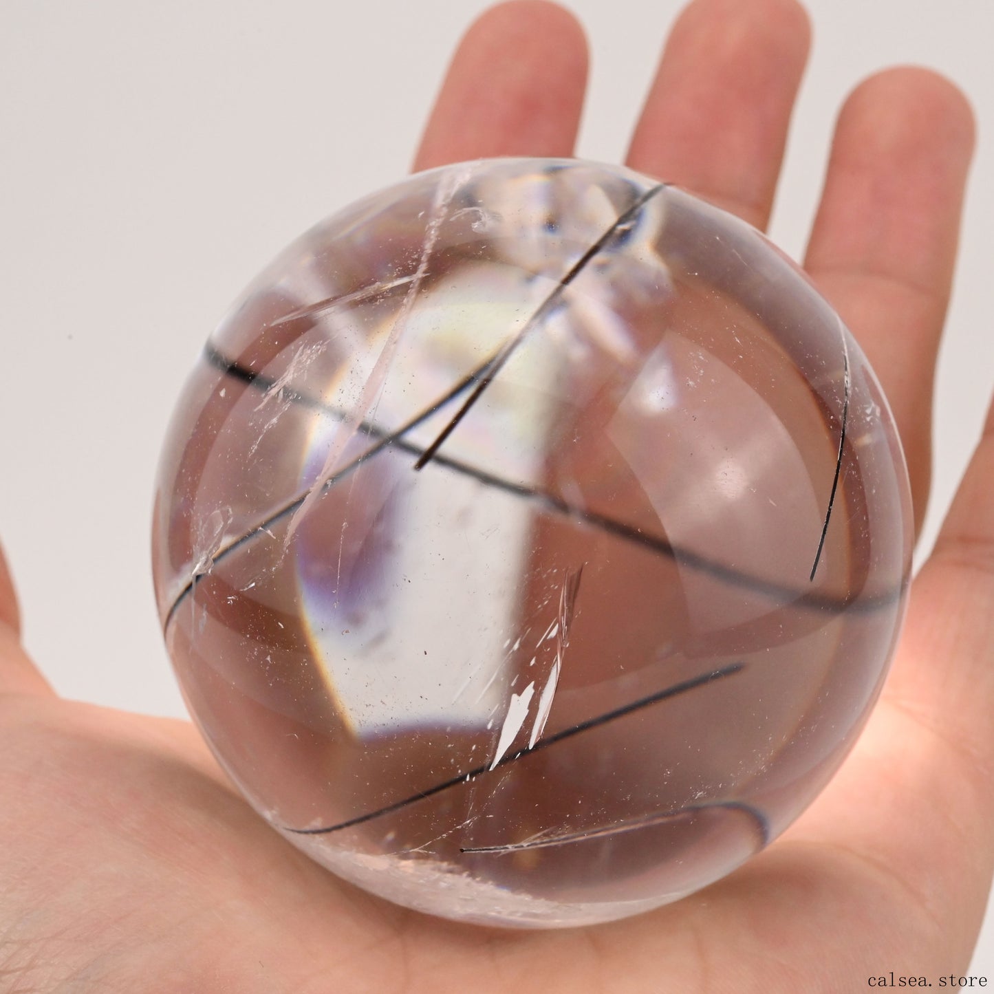 2.68'' Black Rutile,Tourmaline Sphere Crystal Healing Hand Carved Crystal Ball