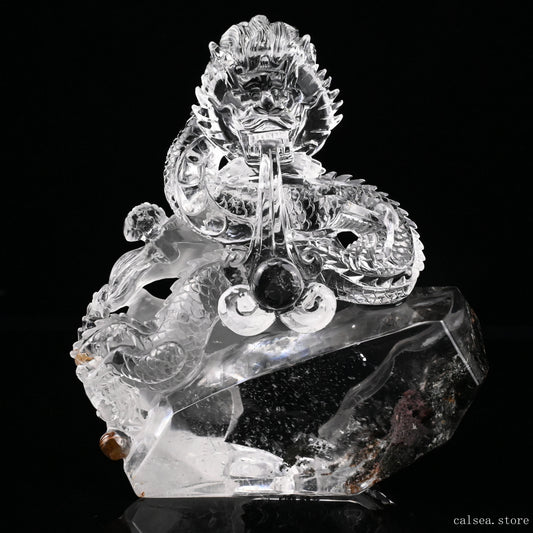 7.04'' Gardenquartz,Lodalite Dragon Sculpture Hand Carved Super Realistic