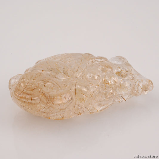Golden Rutile,Rutilated Money Toad Sculpture,Hand Carved