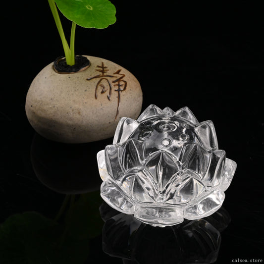 Clearquartz Lotus Flower Sculpture Crystal Healing Hand Carved