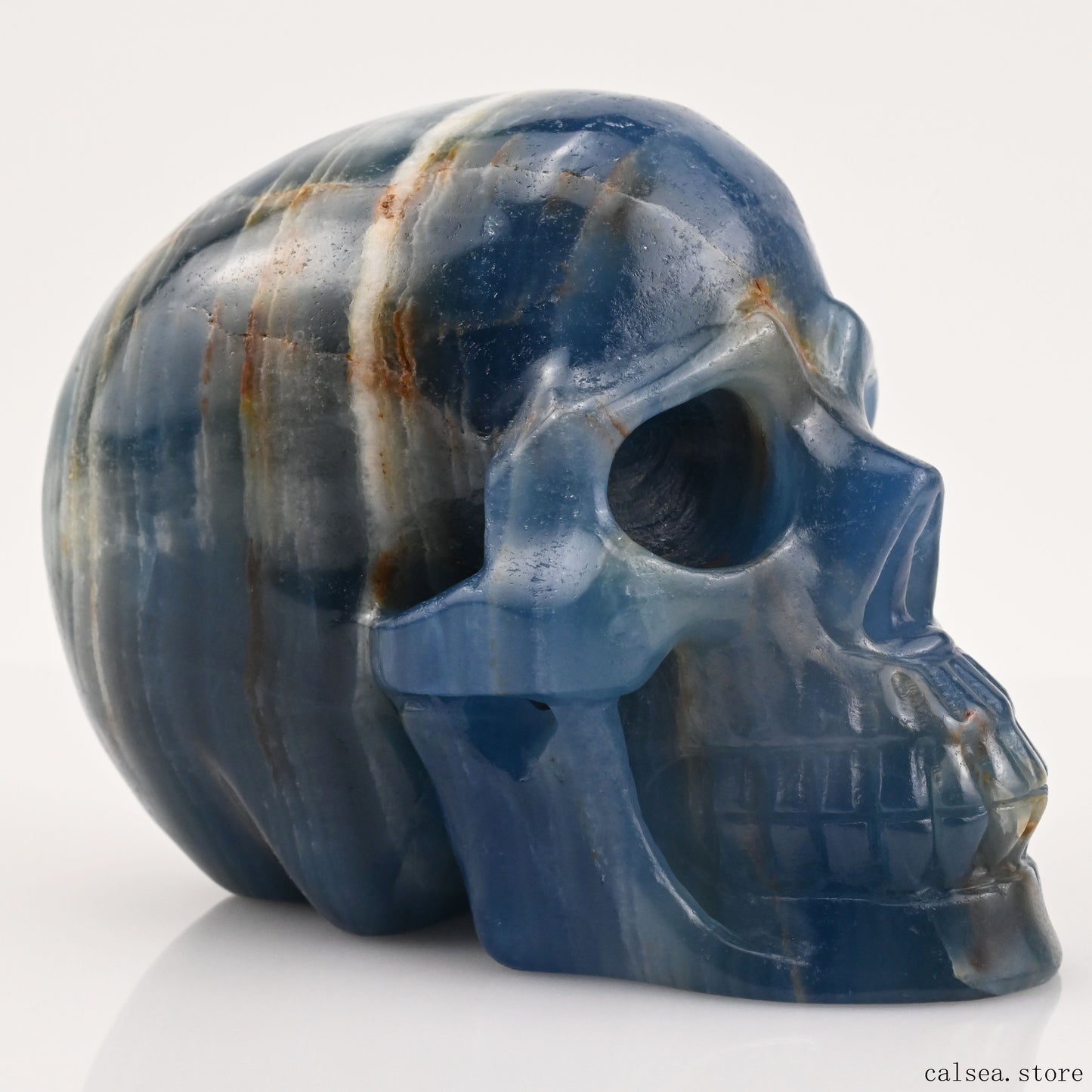 Blue Onyx Hand Carved Crystal Skull Sculpture Crystal Healing Super Realistic