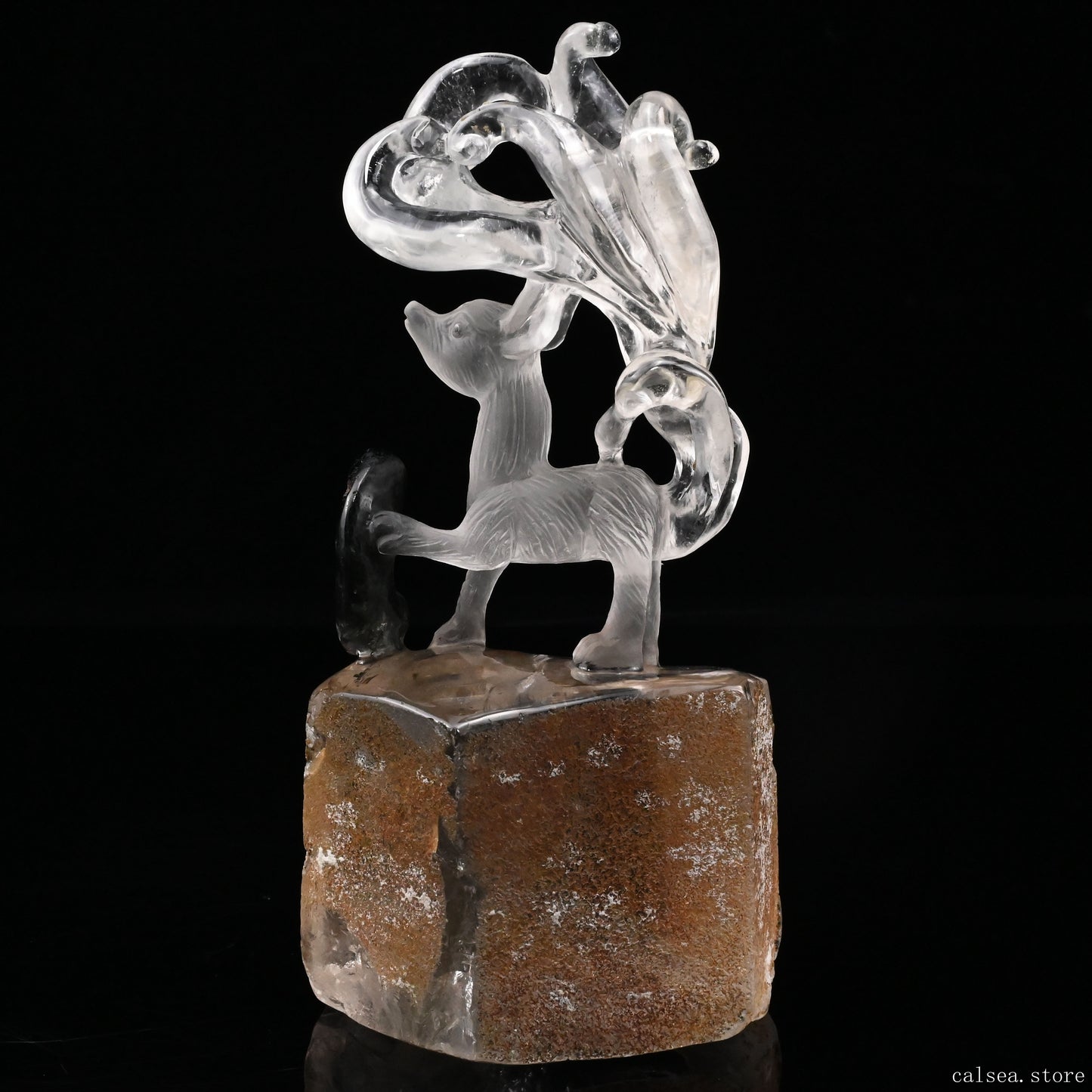 Gardenquartz Nine Tail Fox Sculpture Crystal Healing Hand Carved Crystal Super Realistic