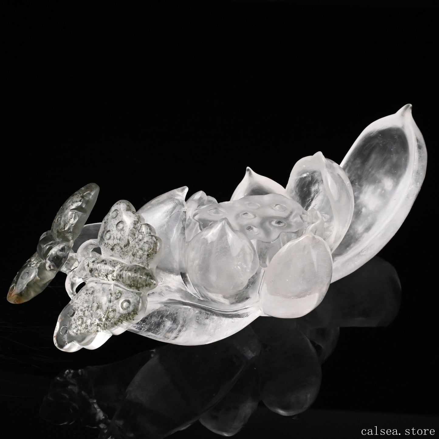 Gardenquartz Butterfly Lotus Flower Sculpture Crystal Healing Hand Carved