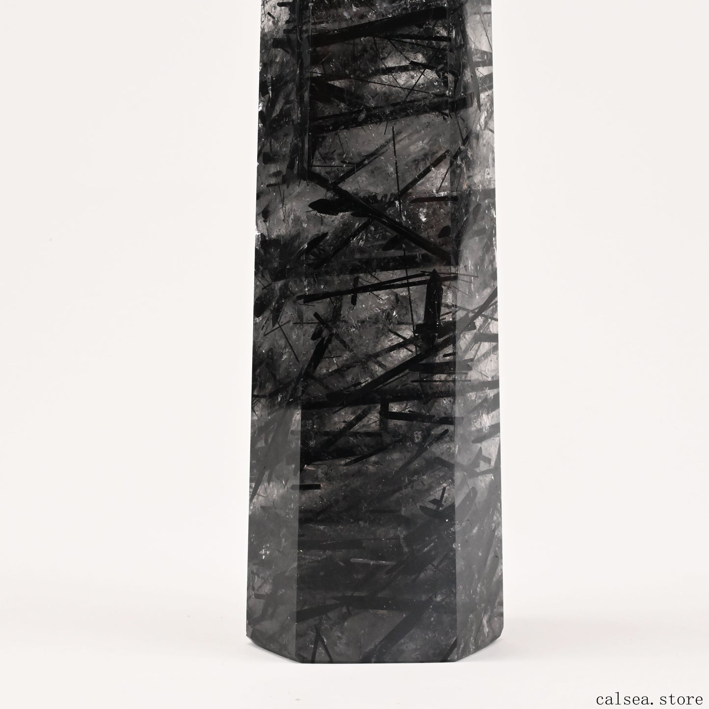 10.74'' Black Tourmaline,Rutile Tower Ornaments Point Crystal Healing Tower/Point