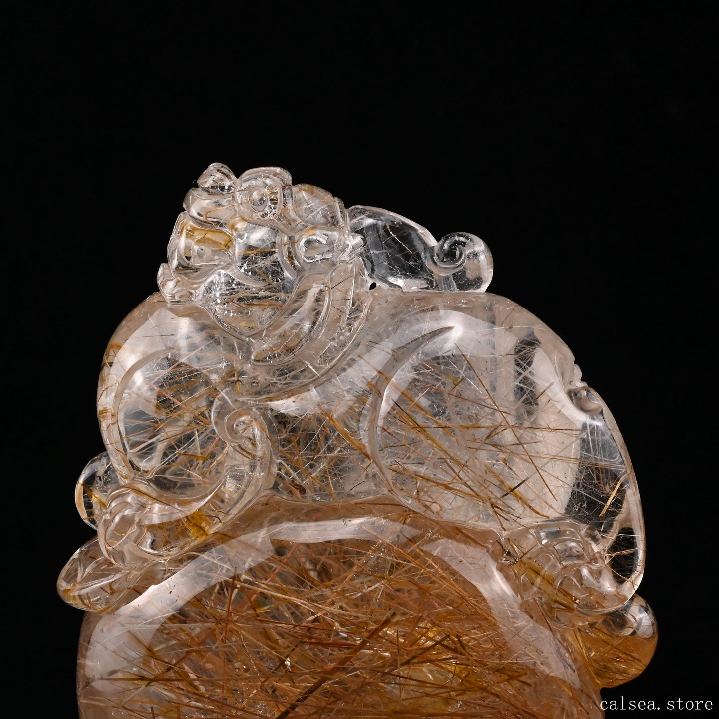 Golden Rutile,Rutilated PiXiu Sculpture Crystal Healing Hand Carved