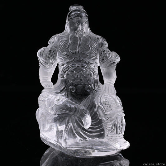 3.56'' Clearquartz GuanYu Sculpture Crystal Healing Hand Carved