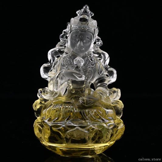 Citrine Vajrasattva Buddha Sculpture Crystal Healing Hand Carved
