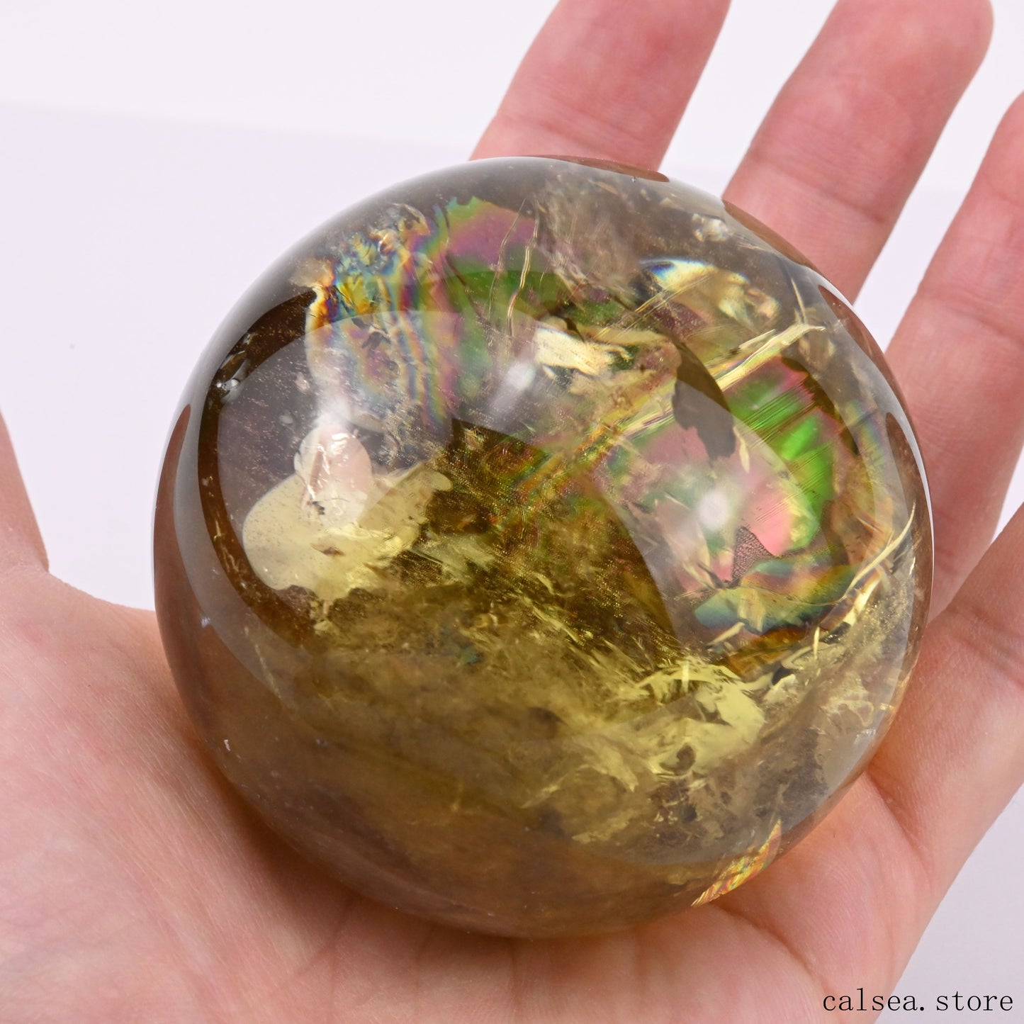 2.66'' Stunning Rainbow Citrine Sphere Crystal Healing Hand Carved Sphere/Ball