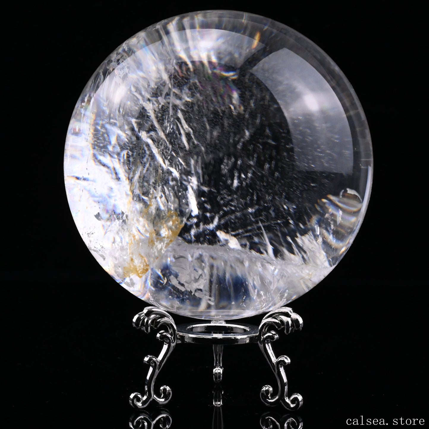 3.77'' Stunning Rainbow Clearquartz Sphere Crystal Healing Hand Carved Sphere/Ball