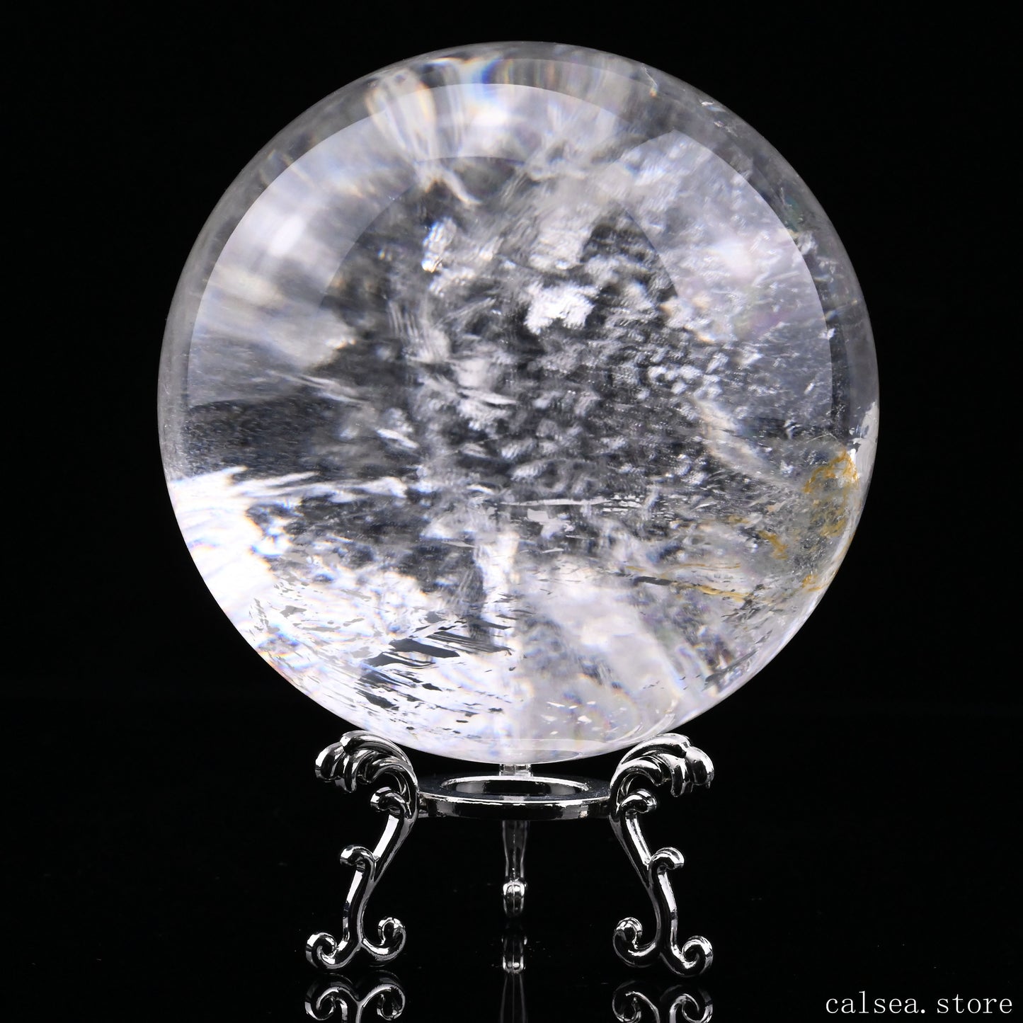 3.77'' Stunning Rainbow Clearquartz Sphere Crystal Healing Hand Carved Sphere/Ball