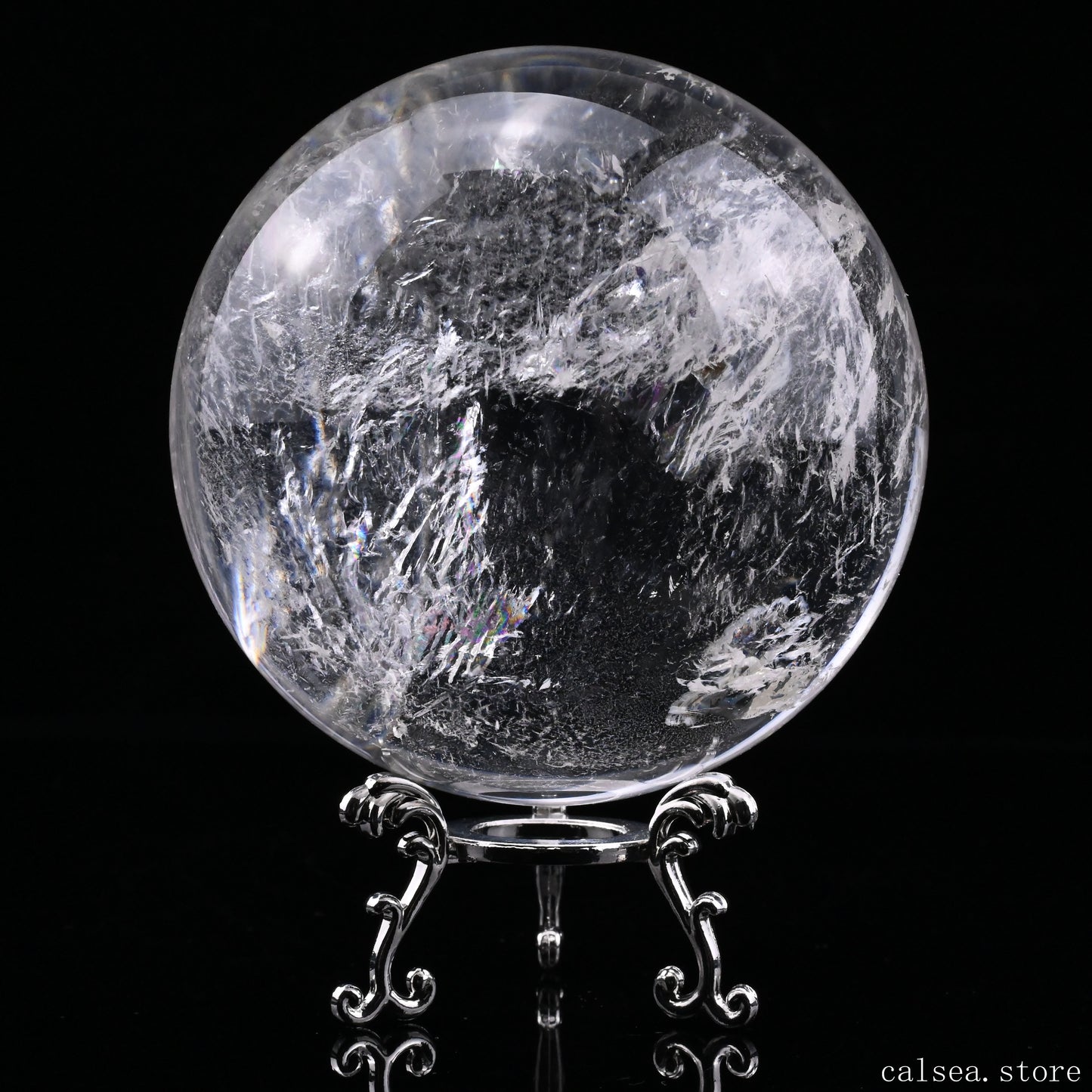 3.77'' Stunning Rainbow Clearquartz Sphere Crystal Healing Hand Carved Sphere/Ball
