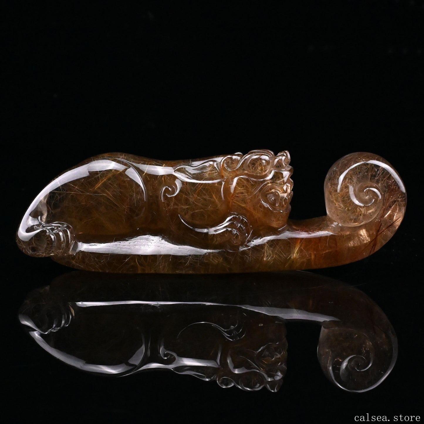 Golden Rutile,Rutilated PiXiu Sculpture Crystal Healing Hand Carved