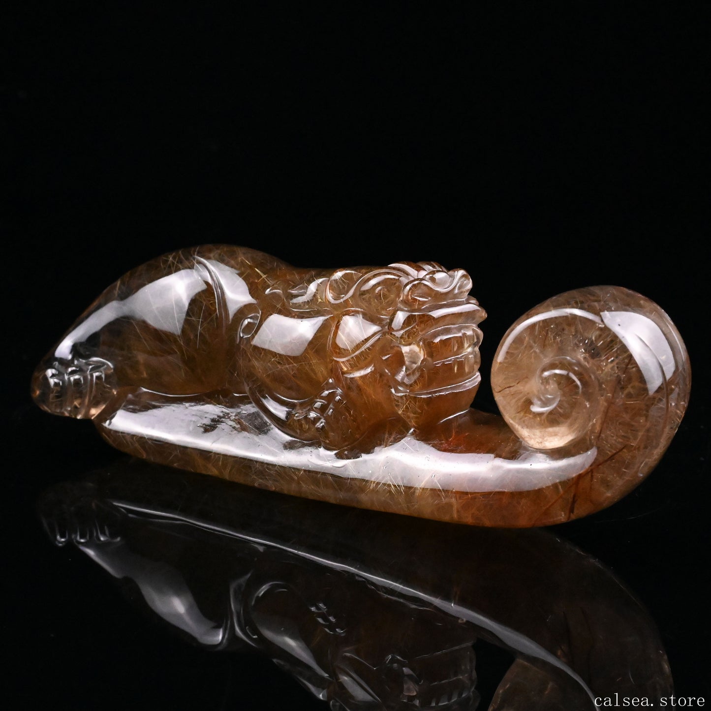 Golden Rutile,Rutilated PiXiu Sculpture Crystal Healing Hand Carved