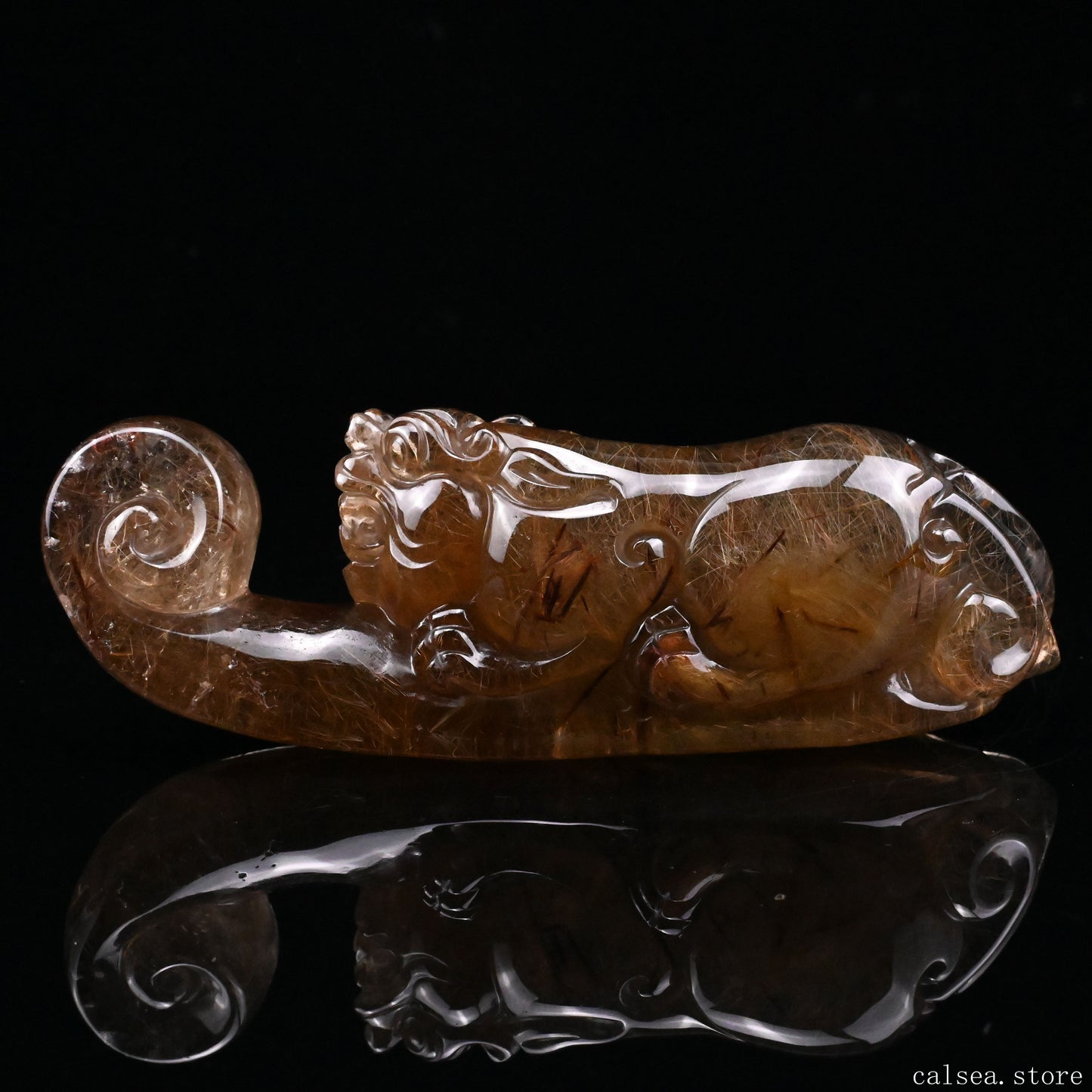 Golden Rutile,Rutilated PiXiu Sculpture Crystal Healing Hand Carved