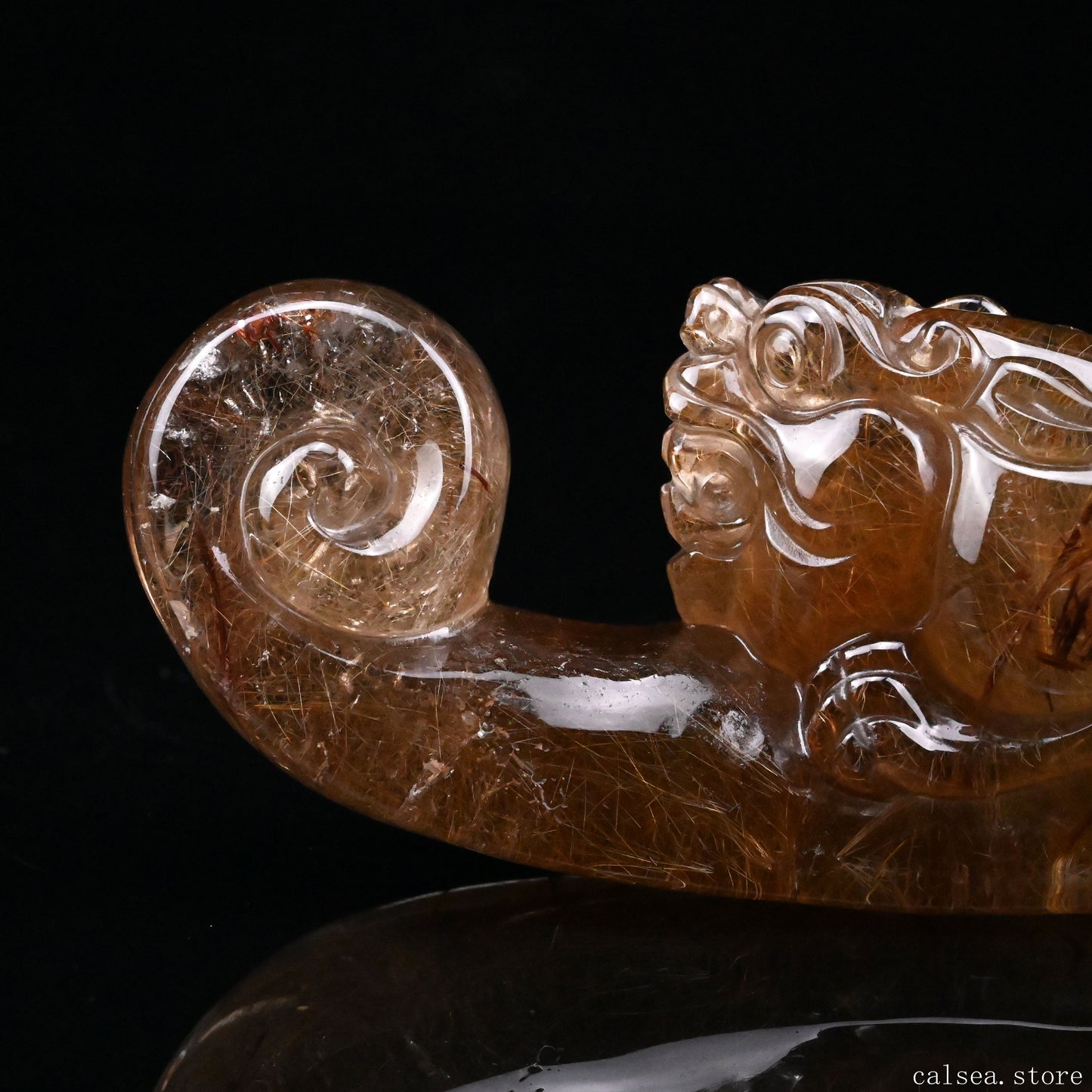 Golden Rutile,Rutilated PiXiu Sculpture Crystal Healing Hand Carved
