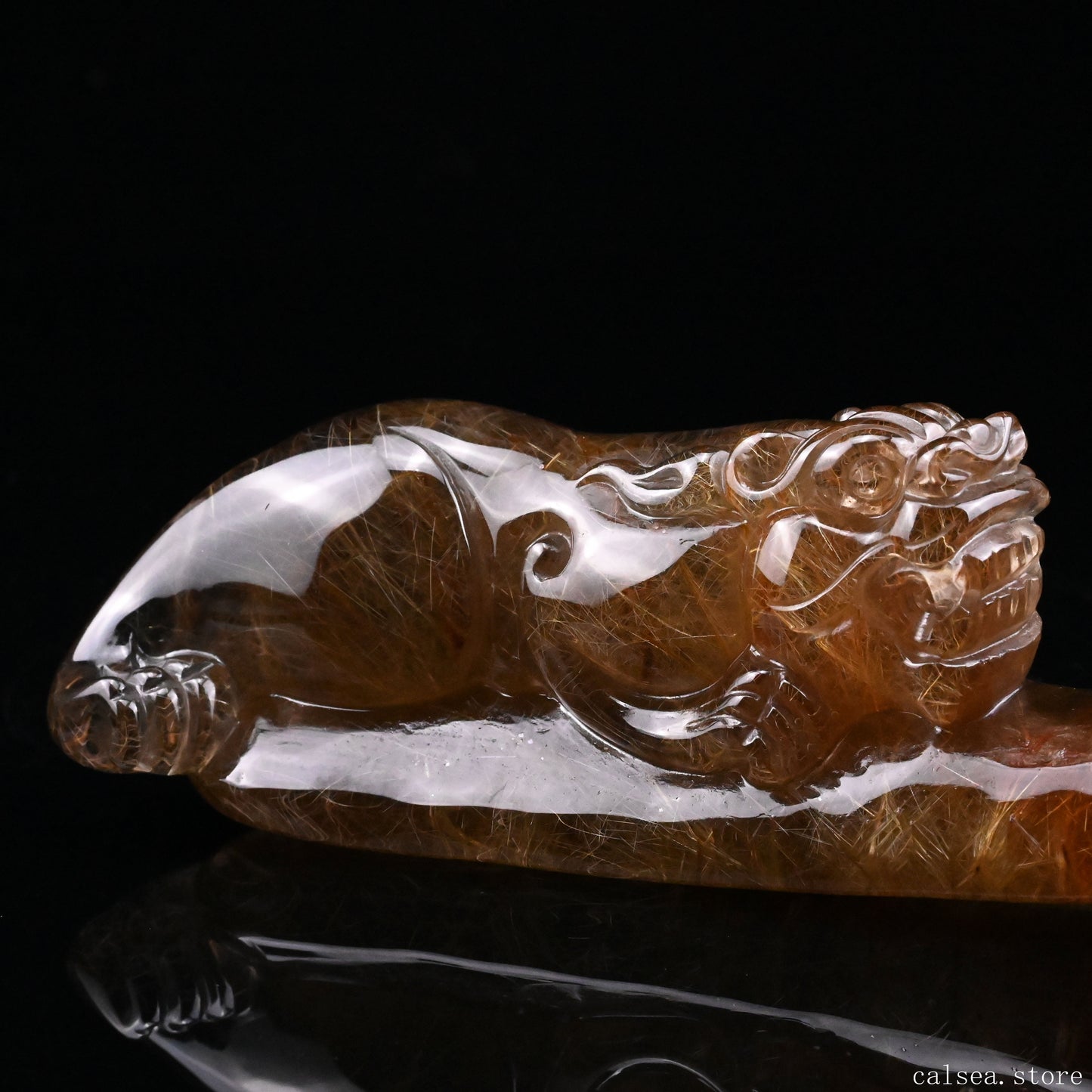 Golden Rutile,Rutilated PiXiu Sculpture Crystal Healing Hand Carved