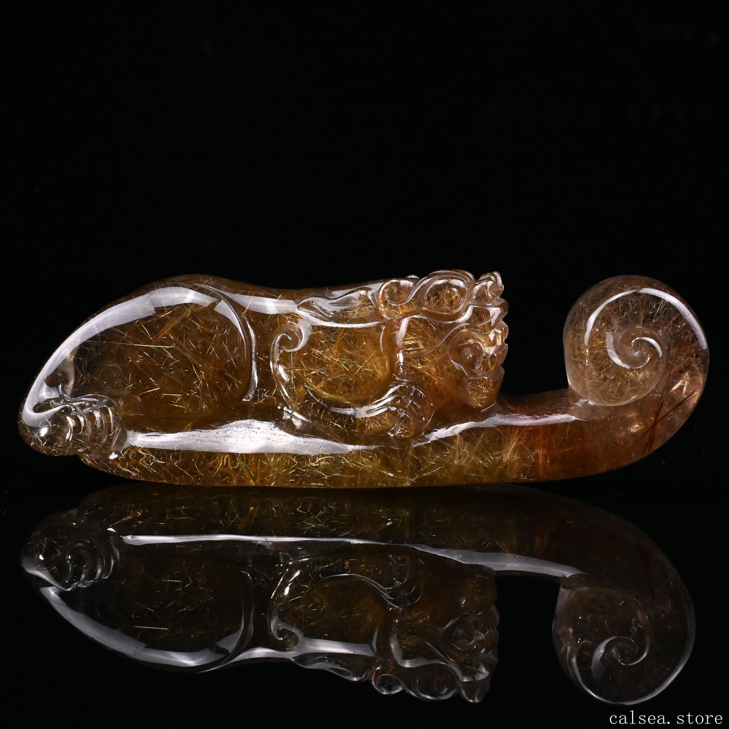 Golden Rutile,Rutilated PiXiu Sculpture Crystal Healing Hand Carved