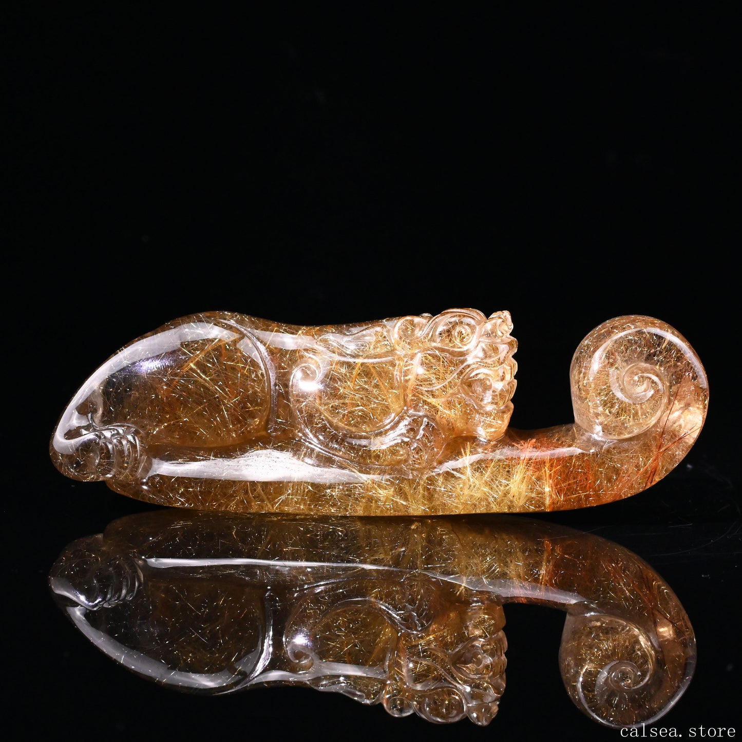 Golden Rutile,Rutilated PiXiu Sculpture Crystal Healing Hand Carved