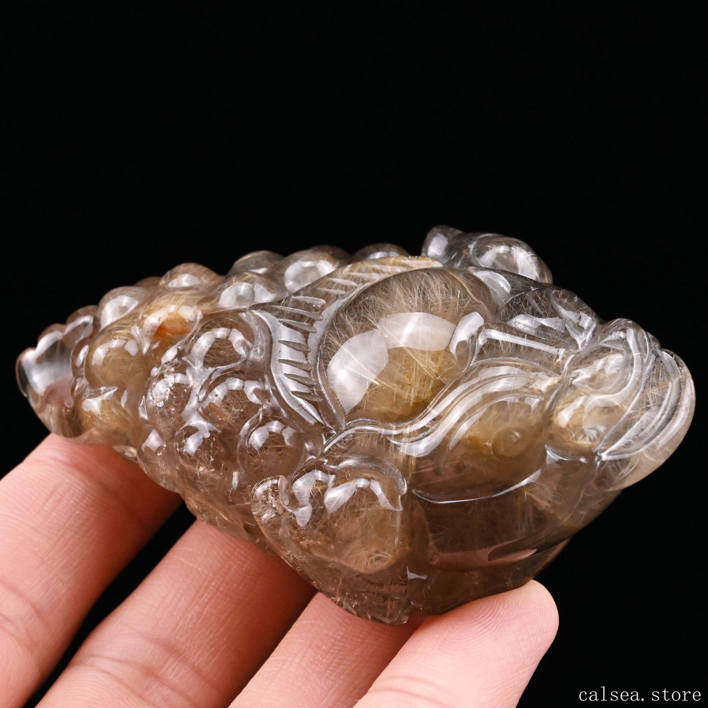 Golden Rutile,Rutilated Money Toad,Hand Carved Sculpture
