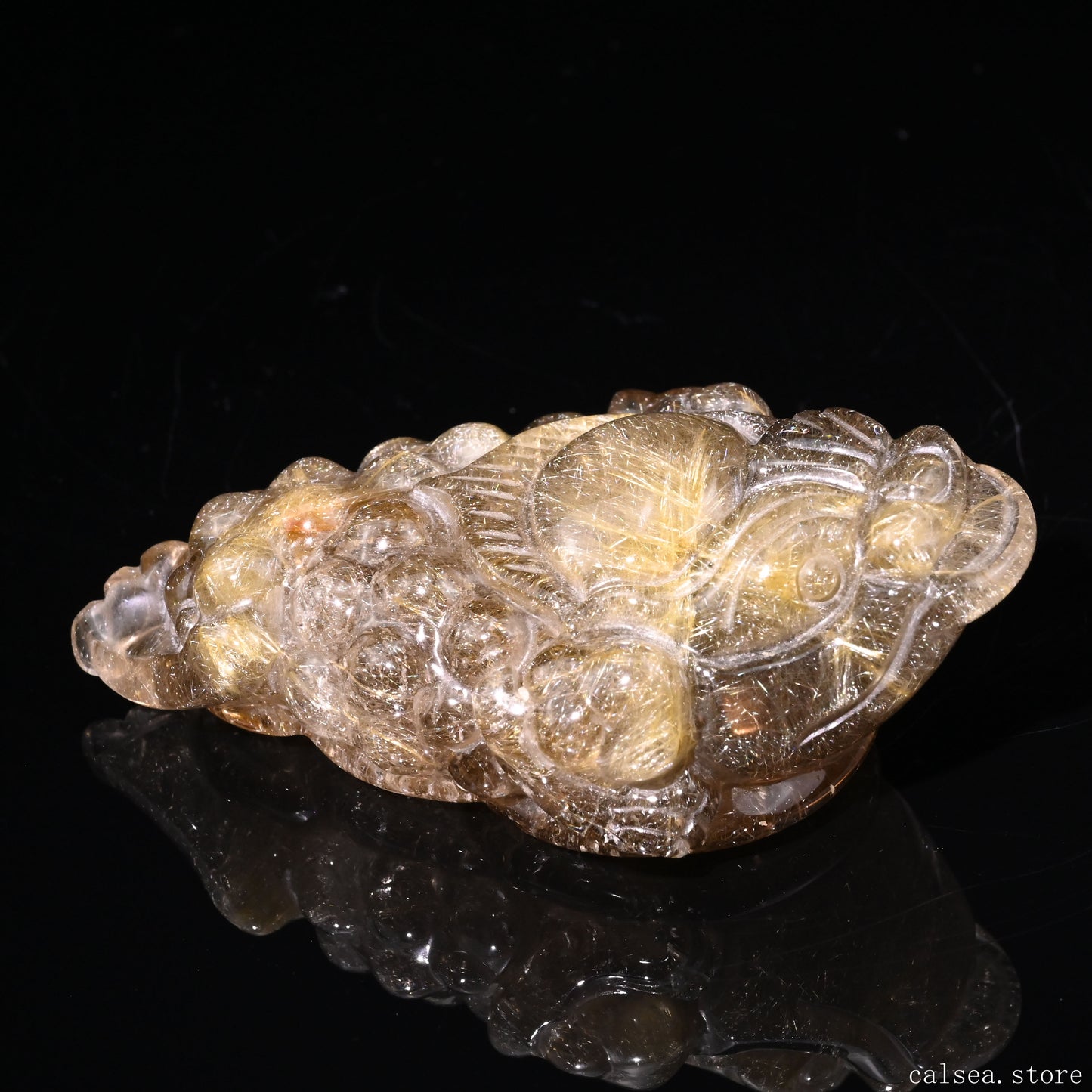 Golden Rutile,Rutilated Money Toad,Hand Carved Sculpture