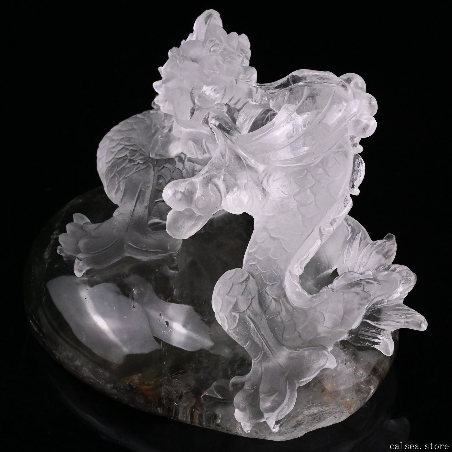 5'' Gardenquartz,Lodalite Water Dragon Sculpture Hand Carved Super Realistic