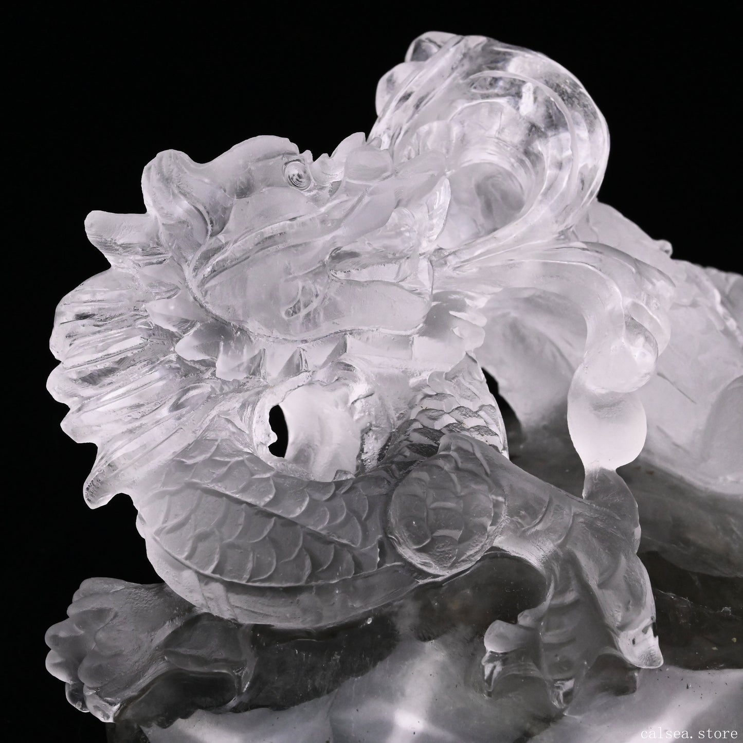 5'' Gardenquartz,Lodalite Water Dragon Sculpture Hand Carved Super Realistic