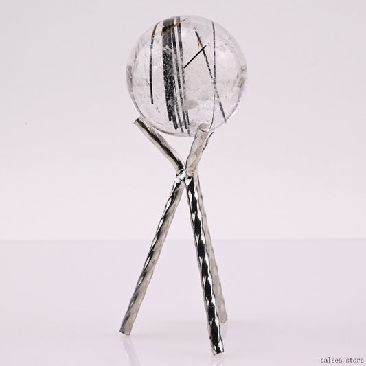 1.45'' Black Rutile,Tourmaline Quartz Sphere Crystal Healing Hand Carved Crystal Ball