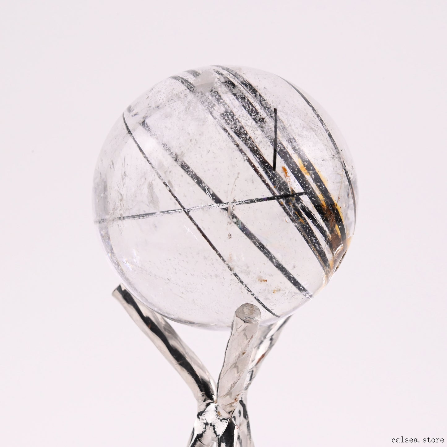 1.45'' Black Rutile,Tourmaline Quartz Sphere Crystal Healing Hand Carved Crystal Ball