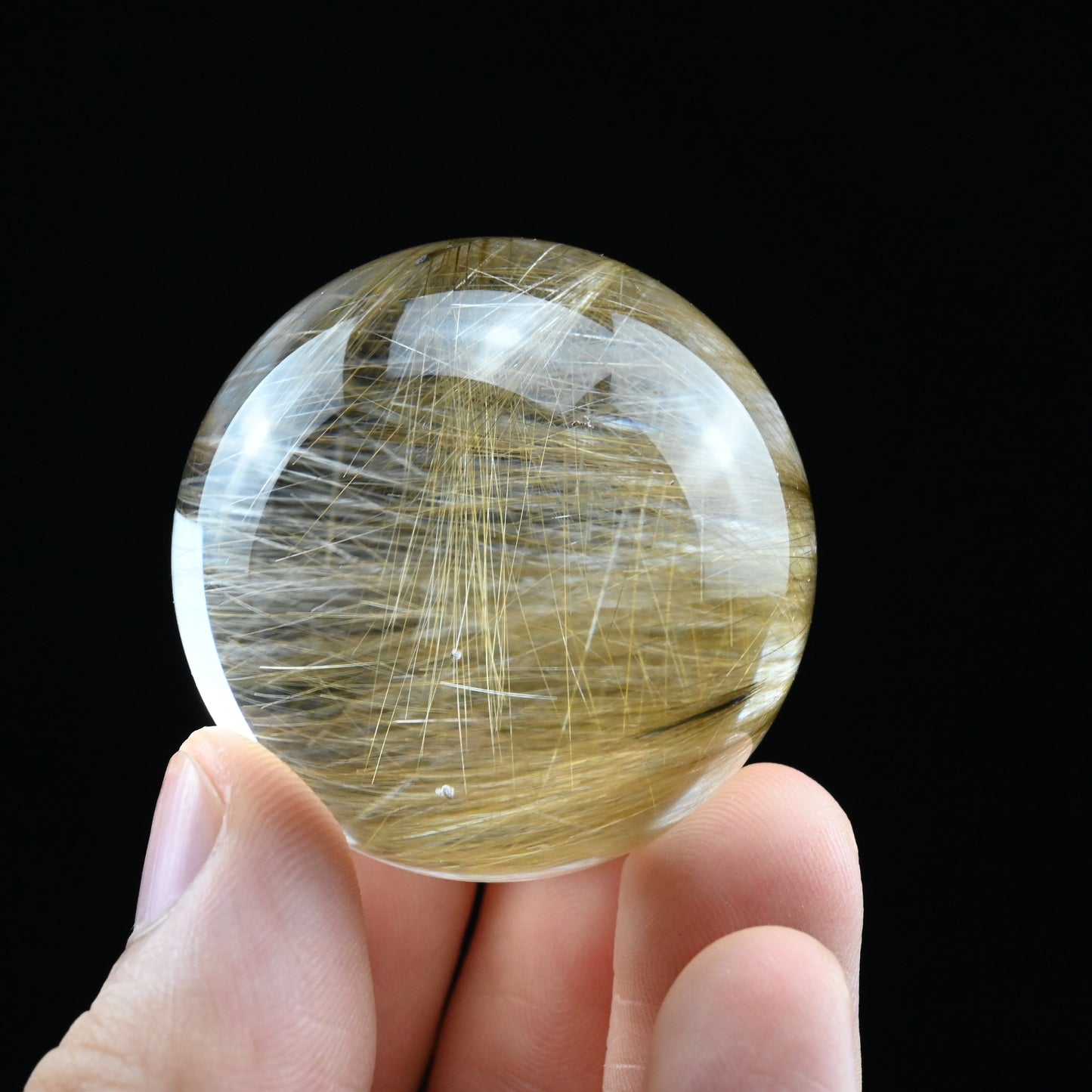 Golden Rutile, Rutilated Quartz Sphere Crystal Healing Hand Carved Crystal Ball